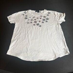 Tommy Hilfiger Star Embellished White T-Shirt Small Preppy Minimalist Y2K
